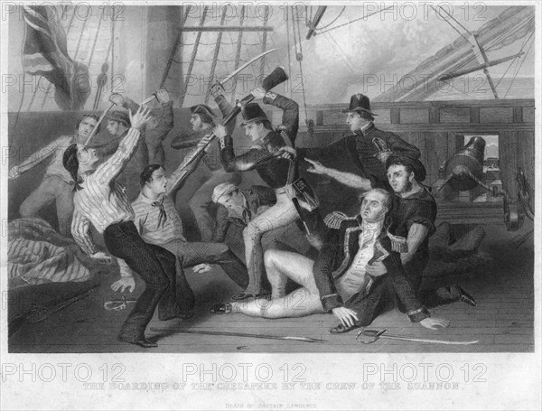 The boarding of HMS 'Chesapeke' by the crew of HMS 'Shannon', 1813. Artist: Unknown