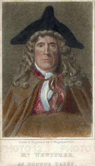 'Mr Wewitzer as Doctor Caius', 1819.Artist: Thomas Charles Wageman