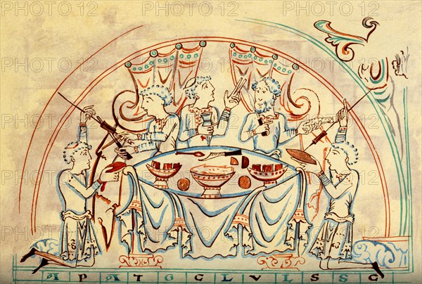 A banquet, 11th century (1892). Artist: Unknown