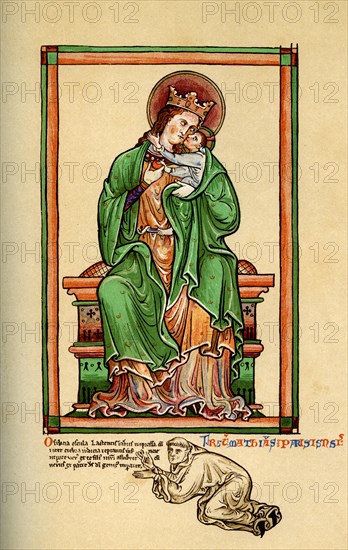 Matthew Paris at the feet of the Virgin and Child, 13th century, (1892). Artist: Unknown