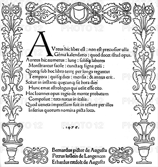 Title page of Kalendarium by Regiomontanus, 1476, (1893). Artist: Unknown
