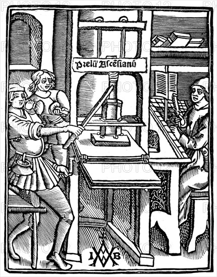 Printing press, 1511, (1893). Artist: Unknown