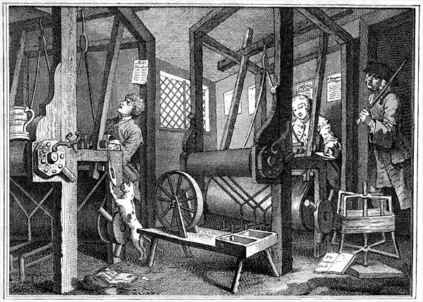 Weaving at Spitalfields, London, 1747 (1894). Artist: Unknown