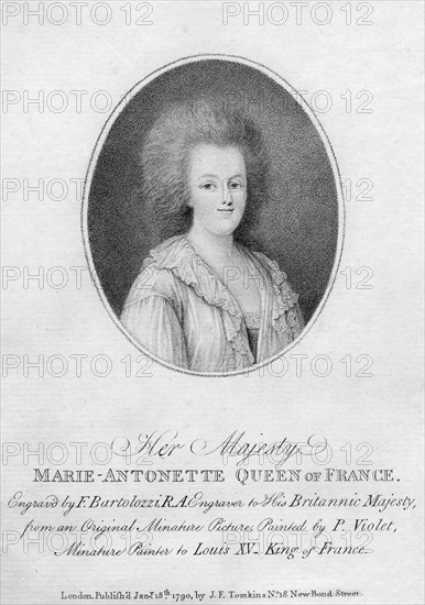 Marie Antoinette, Queen Consort of Louis XVI of France, 1790.Artist: Francesco Bartolozzi