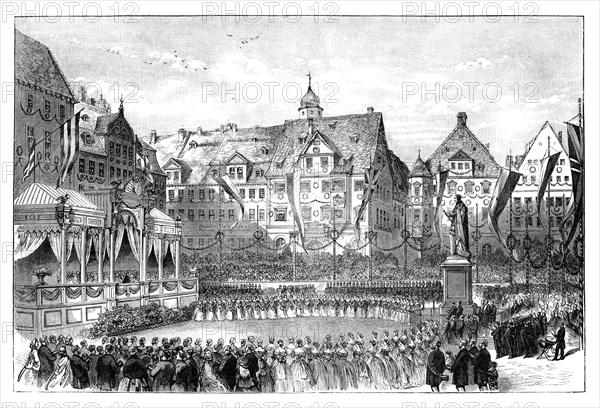 Queen Victoria unveiling a statue of Prince Albert, Coburg, Germany, 1865. Artist: Unknown