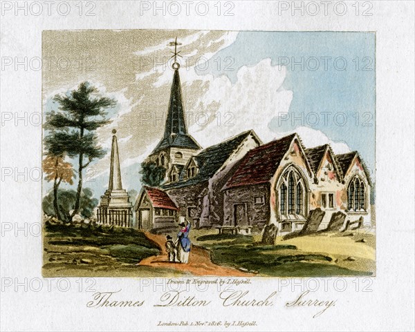 Thames Ditton church, Surrey, 1816.Artist: I Hassell