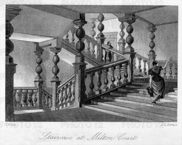 Staitcase at Milton Court, near Dorking, Surrey, 19th century.Artist: Thomas Allom