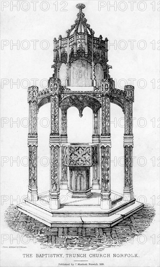 The baptistry, Trunch Church, Norfolk, 1855.Artist: Henry Ninham