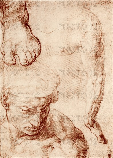 Studies for the figure of the cross-bearer in the Last Judgement, Sistine Chapel, Rome, 1913. Artist: Michelangelo Caravaggio