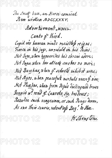 Part of Shenstone's poem, The Snuff Box, 1735, (1840).Artist: William Shenstone