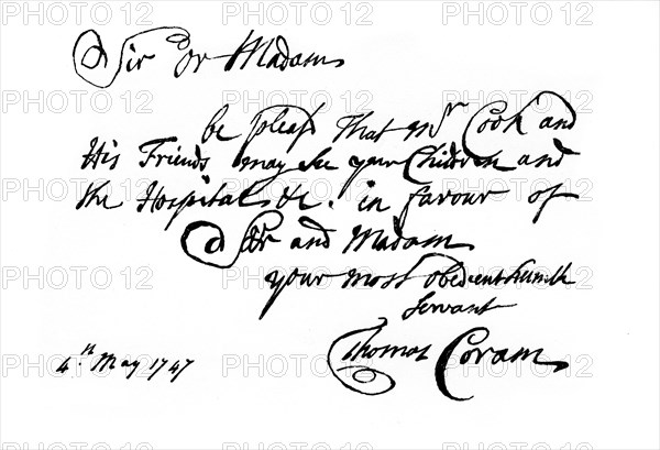 A note from Thomas Coram, the founder of the 'Foundling Hospital', 1747, (1840). Artist: Thomas Coram