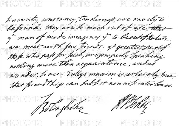 Part of a letter from Henry St John, 1st Viscount Bolingbroke, early 18th century, (1840).Artist: Henry St John, 1st Viscount Bolingbroke