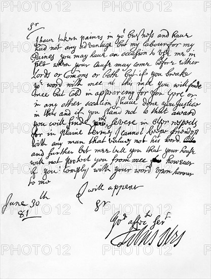 Facsimile of an original letter addressed by Titus Oates to Charles Howard, 1681, (1840). Artist: Titus Oates
