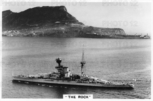 Battleship HMS 'Revenge' off Gilbralter, 1937. Artist: Unknown