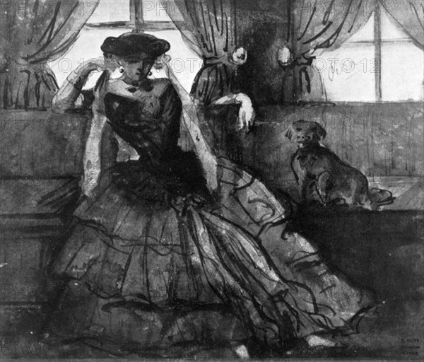 'A Lady with her Dog', 19th century, (1930).Artist: Constantin Guys