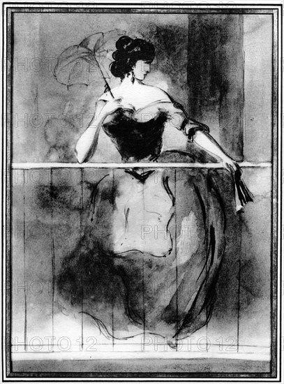 'Lady at a Balcony', 19th century, (1930).Artist: Constantin Guys