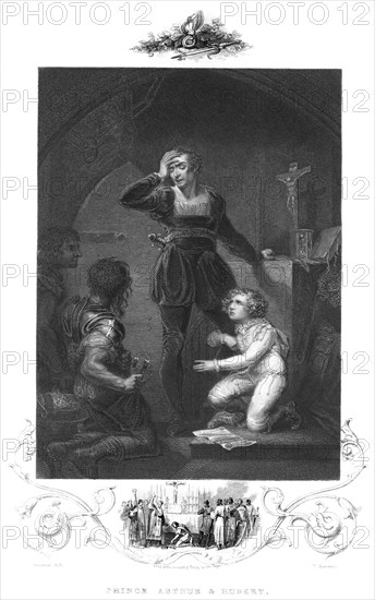 King John swearing fealty to the Pope before Princes Arthur and Hubert, 19th century.Artist: T Sherratt