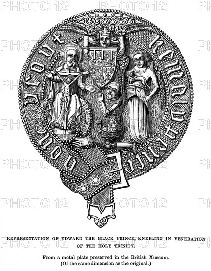 Representation of Edward, the Black Prince, kneeling in veneration of the Holy Trinity. Artist: Unknown