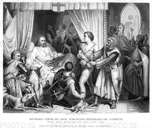 King Richard I (1157-1199), forgiving Bertrannd De Gurdun, late 19th century.Artist: Thomas Brown