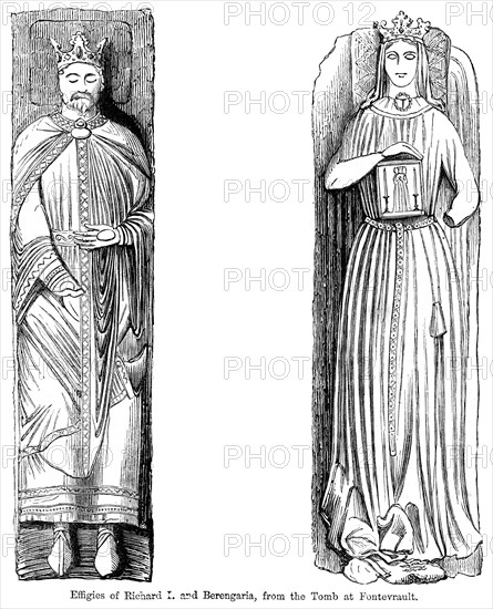 Effigies of Richard I and Berengaria, from the tomb at Fontevrault Abbet, France. Artist: Unknown