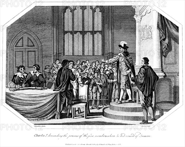 Charles I demanding that the five members he accused of treason be handed over to him, 1803.Artist: Deeves