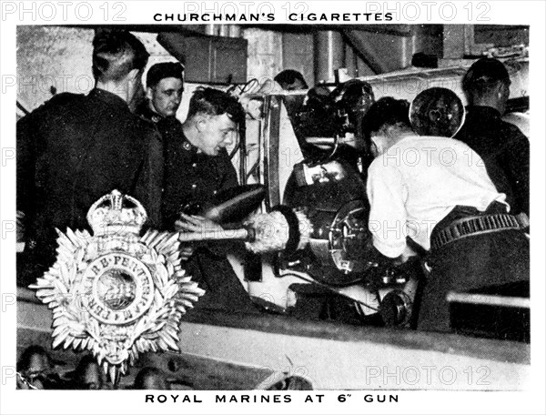 Royal Marines at 6 Gun, 1937.Artist: WA & AC Churchman