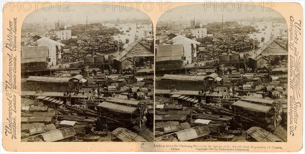 Looking down the Pearl River (Zhu Jiang) at Canton (Guangzhou), China, 1900. Artist: Underwood & Underwood