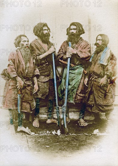 Group of Ainu people, Japan, 1882. Artist: Felice Beato