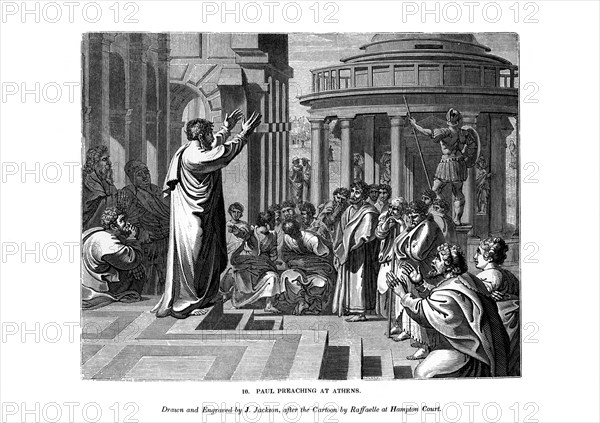 Paul preaching at Athens, 1843.Artist: J Jackson