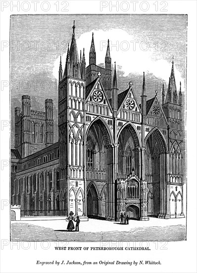 West front of Peterborough Cathedral, 1843. Artist: J Jackson