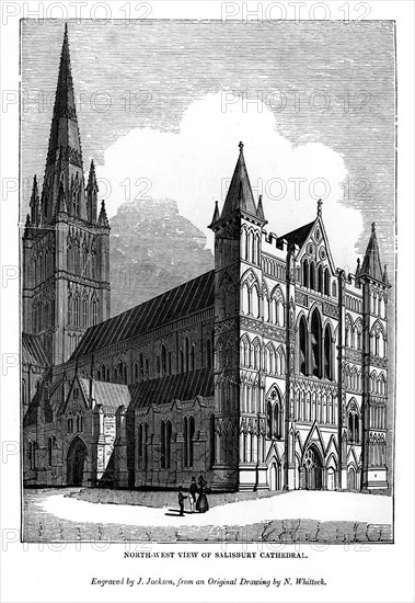 North west view of Salisbury Cathedral, 1843. Artist: J Jackson