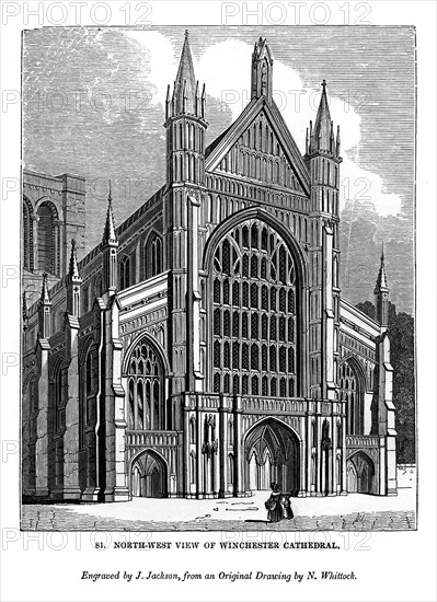 North west view of Winchester Cathedral, 1843. Artist: J Jackson
