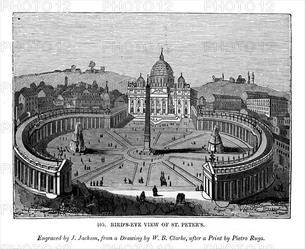 Bird's eye view of St Peter's, 1843. Artist: J Jackson
