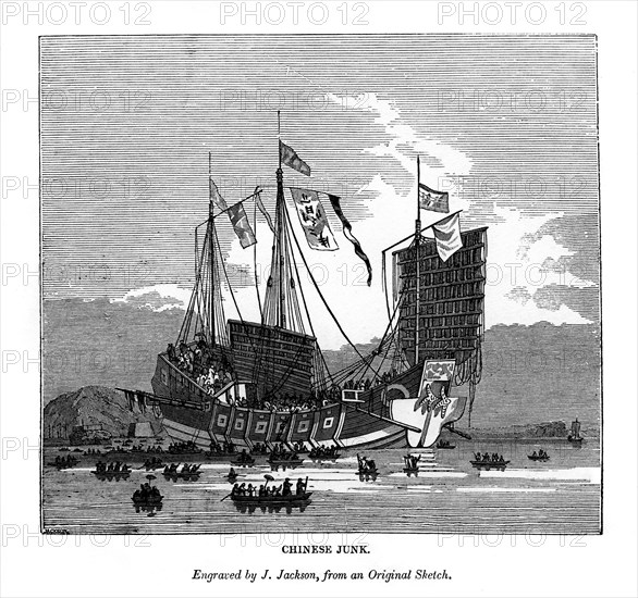 Chinese Junk, 1843. Artist: J Jackson