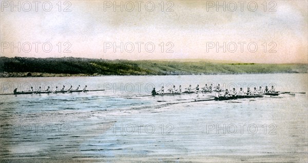 A Trial Spin of the Cornell Crews on Cayuga Lake, 1906. Artist: Unknown