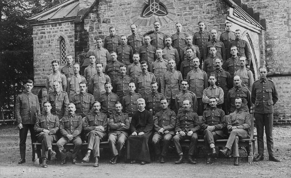 British troops outside the garrison church, Chakrata, 1917. Artist: Unknown