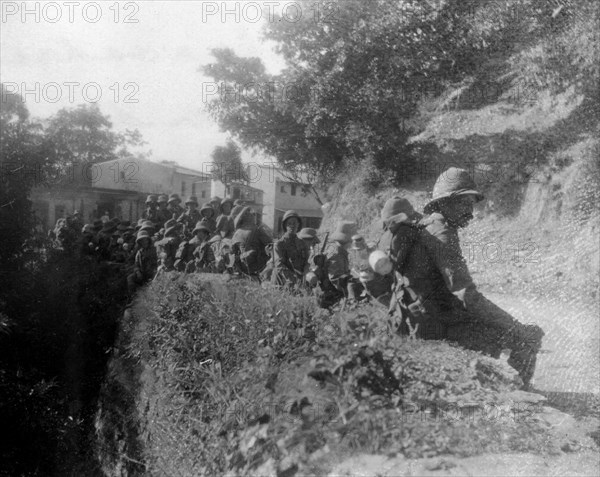 British soldiers resting on a route march, between kalsi and Chakrata, India, 1917. Artist: Unknown