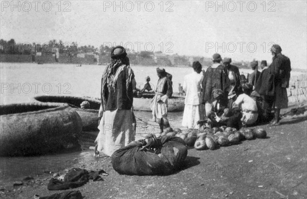 River craft laden with melons, Tigris River, Baghdad, Iraq, 1917-1919. Artist: Unknown