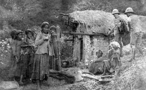 Girls and British soldiers, Chakrata hills, India, 1917. Artist: Unknown