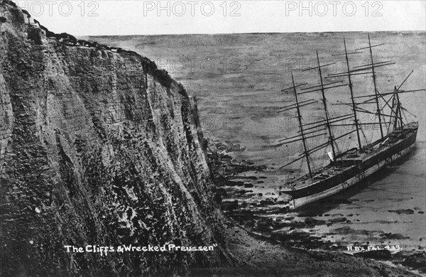 The cliffs and wrecked 'Preussen', Dover, 20th century. Artist: Unknown