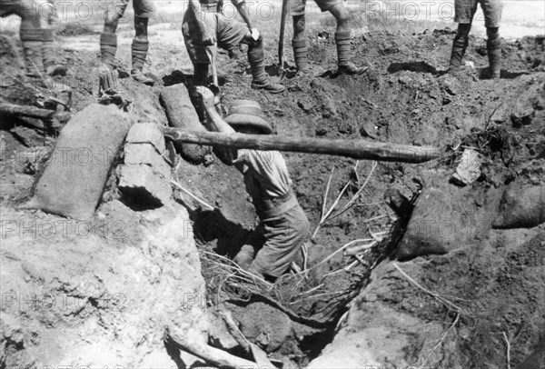 A collapsed British dugout, Mesopotamia, WWI, 1918. Artist: Unknown