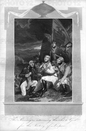 'The sovereigns returning thanks to God for the victory of Leipzig', 1816.Artist: T Wallis