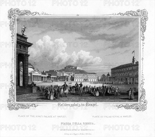 Square in front of the King's Palace at Naples, Italy, 19th century. Artist: J Poppel