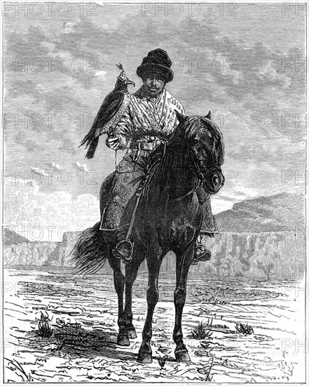 A falconer, Turkestan, 19th century.Artist: Delort