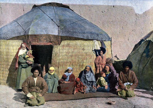 Central Asian family outside their house, c1890. Artist: Unknown