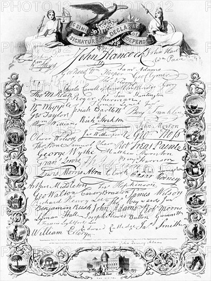 The signatures to the American Declaration of Independence, c1776, (c1920). Artist: Unknown