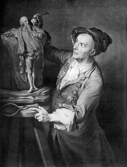 Louis Francois Roubiliac making a sculpture of Shakespeare, c1765, (1920s).Artist: David Martin