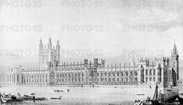 One of Barry's design for the new Houses of Parliament, 21 May 1836, (c1920).Artist: Sir Charles Barry