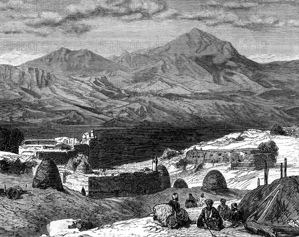 The village of Gharzen and the Mountains of Kurdistan, 19th century. Artist: Unknown