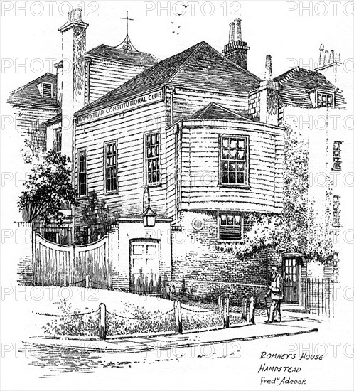 George Romney's house, Hampstead, London,1912. Artist: Frederick Adcock